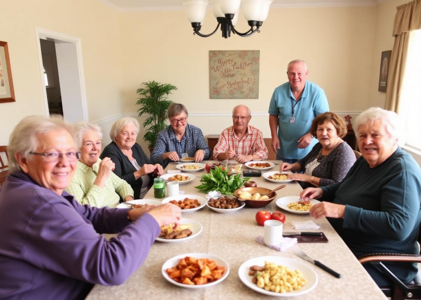Resident organizing kitchen items with staff support