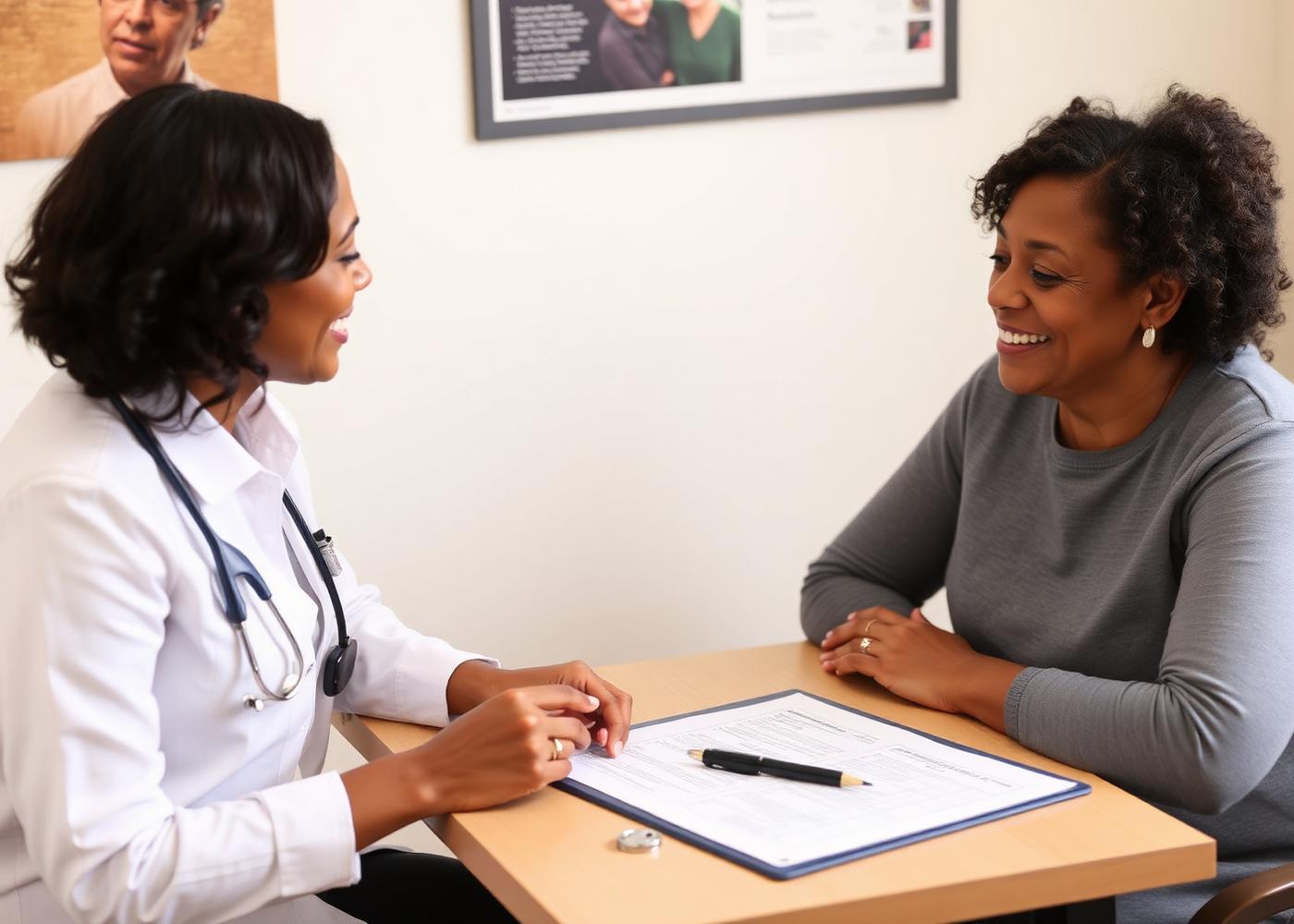 Case worker reviewing a care plan with a resident